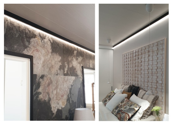 Make your own black lamps! Black led profile on the wall.