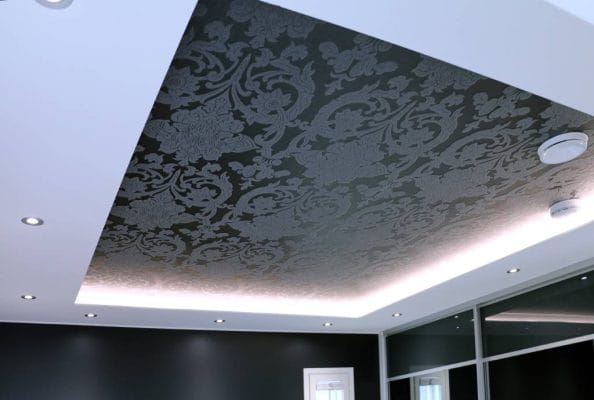 Wallpapered ceiling - LedStore Atmosphere with Led light against black wallpaper