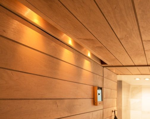 Sauna lighting design, pictured with spots