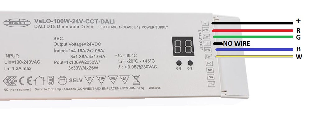 100W DALI DT8 transformer and RGBW led strip light connection - LedStore 100W DALI DT8 transformer and RGBW led strip light connection