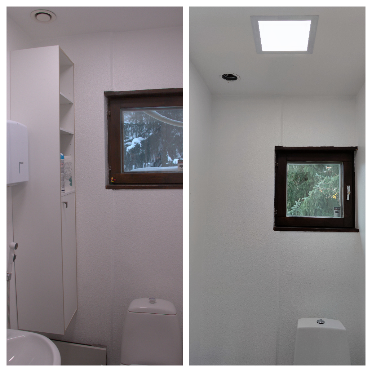 Before the renovation, the toilet was a bit dull and lit by a single LED panel.