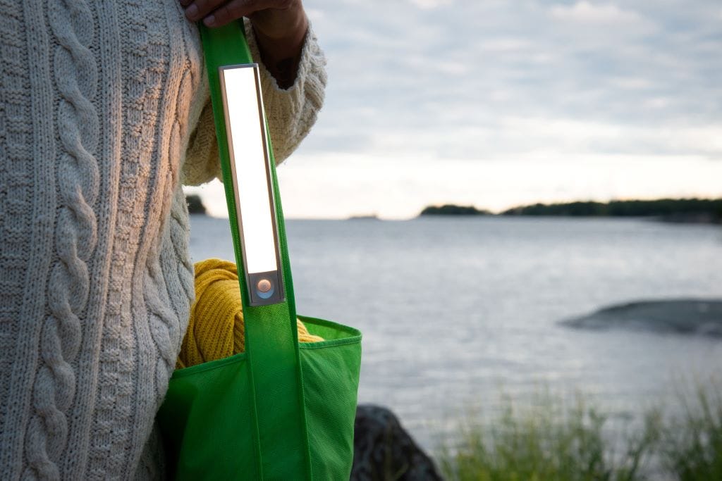 Wanda on the go, attached to a bag strap LedStore.fi
