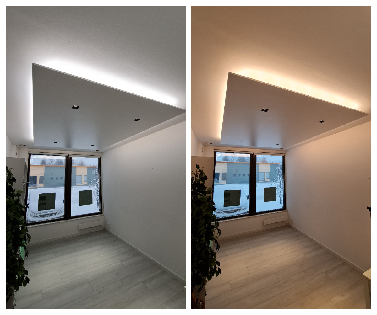 a lowered plaster ceiling and CCT lights change the atmosphere of the room