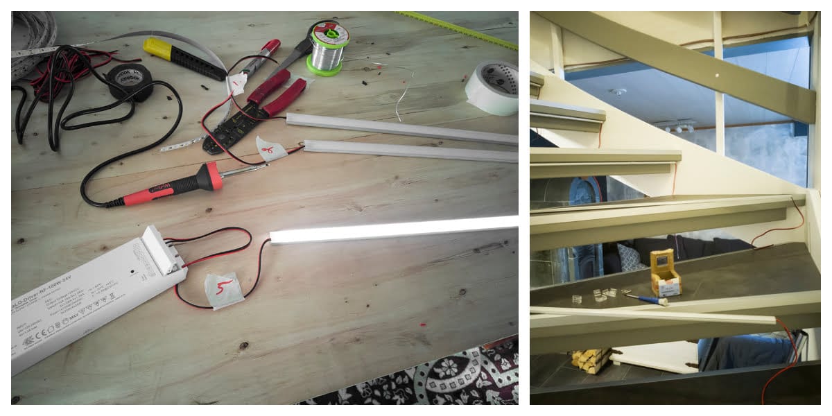 It’s a good idea to test the LED strips before mounting them to the underside of the steps.
