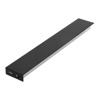 Black rectangular LED luminaire with two screw fixings at one end, energy efficient and perfect for modern indoor and outdoor lighting solutions.