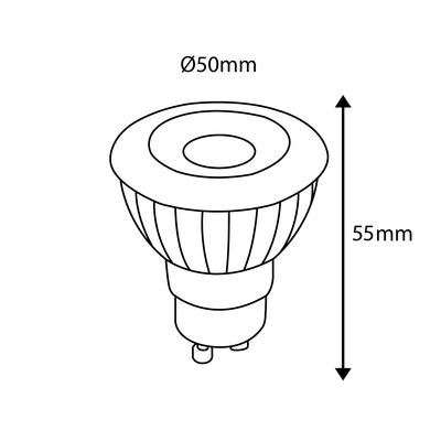 Image of LED lamp: diameter 50 mm, height 60 mm, base GU10. Energy efficient LED lighting for home and business lighting.