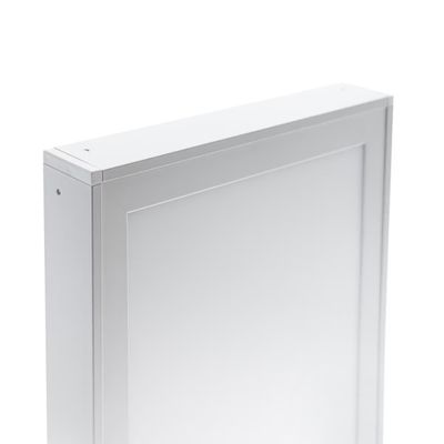 LED panel luminaire with a minimalist design that showcases its sleek frame and modern aesthetic against a white background.