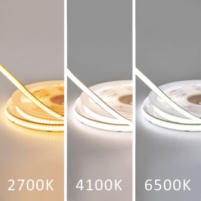 Three LED strips on coils, showing different colour temperatures: warm white (2700K), neutral white (4100K), cold white (6500K) - Led lighting options.