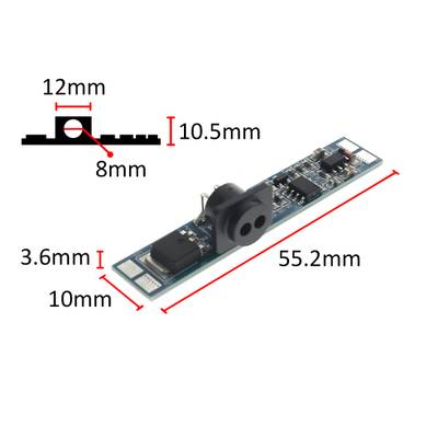LED lighting circuit board, slim design 55.2 x 10 x 3.6 mm, side view 12 x 10.5 x 8 mm for lamp mounting