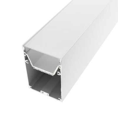 Close-up of a white aluminium LED extrusion: rectangular inner cavity and edges for seamless light installation.