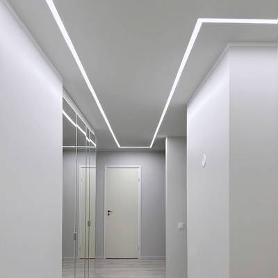 Aluminum profile for LED strip, 2000x28x14mm, brushed aluminum, recessed and plasterable from two sides