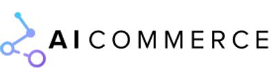 AI Commerce logo: stylized web icon in blue/purple sliding colour on the left, black "AICOMMERCE" text on the right.