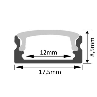 Cross-sectional drawing of a gasket with dimensions: 17.5 mm width, 8.5 mm height and 12 mm internal gap - ideal for LED lighting installations.