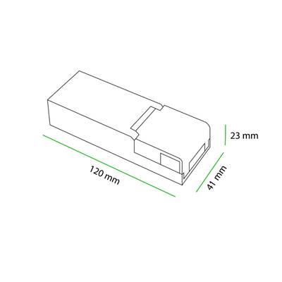 3D outline drawing of a rectangular LED light, 120 mm x 41 mm x 23 mm, ideal for shop visibility and compact space lighting.