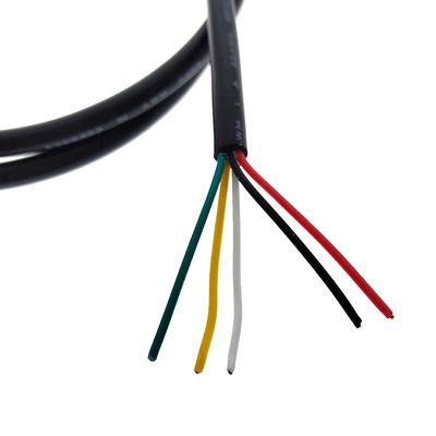 Colourful wires coil close-up: blue, white, red, green and black on a white background. Ideal for LED lighting solutions and installations.
