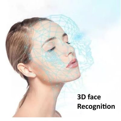 Alternative text: 'Woman with eyes closed and a 3D grid of the face, depicting facial recognition. Text reads: "3D Face Recognition".