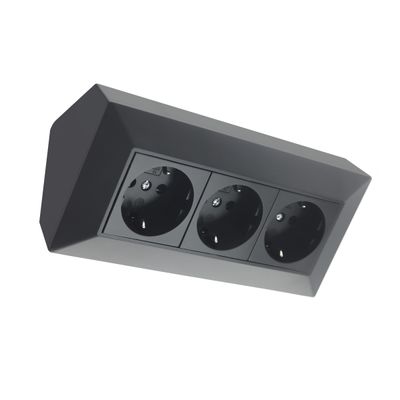 Triple Corner Socket, Grounded, Black