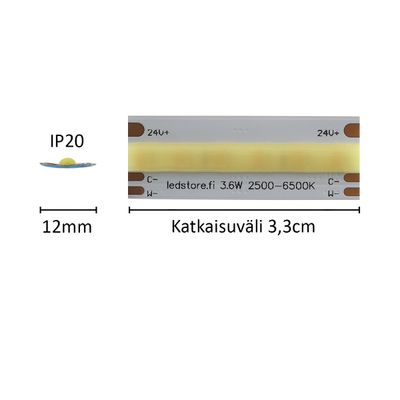1 cm LED strip SOLO TUNNELMA, CCT, 24V, 3,6W/m, IP20, CRI96S 1 cm LED strip SOLO TUNNELMA, CCT, 24V, 3,6W/m, IP20, CRI96S