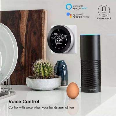 Hand on smartphone near smart LED lighting controller