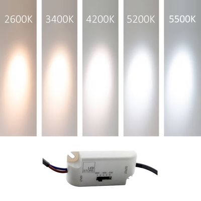 Five LED light panels display colour temperatures from a warm 2600K to a cool 5500K, slider to adjust