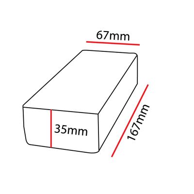 Schematic of a rectangular prism with dimensions: length 167 mm, width 67 mm and height 35 mm, outlined with red lines for LED lighting reference.