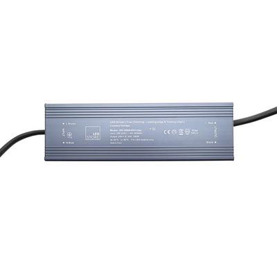 Rectangular LED controller with branded text, product information and wires attached at both ends against a white background.