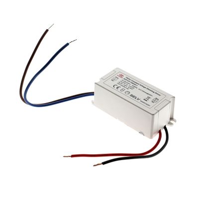 LED lighting power supply with input (brown, blue) and output (red, black) wires on a white background.