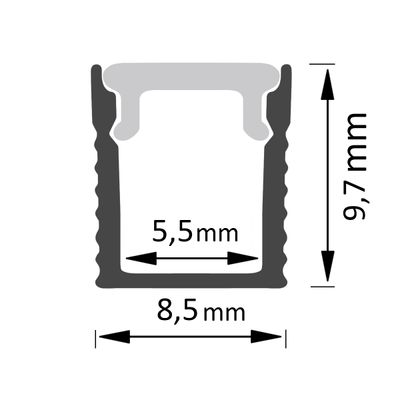 Cross-section of the luminaire, cylindrical, 5,5 mm inside, 8,5 mm outside and 9,7 mm high.