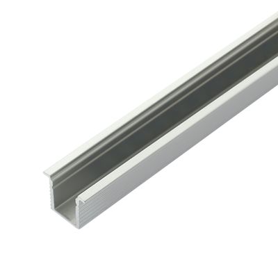 Close-up of a diffuser strip for LED light, clear acrylic with a slanted frosted end for uniform illumination.
