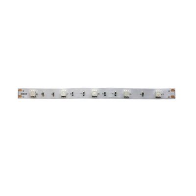 LED strip light with visible diodes and electronic components, insulated on a white background.