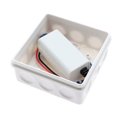 White LED lighting junction box with electronic power supply, internal wiring for connecting the LED luminaire.