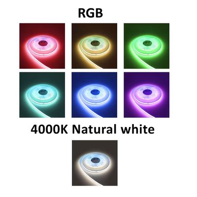 RGB LED strip lights: red, green, blue, yellow, cyan, violet, 4000K off-white strip lights.