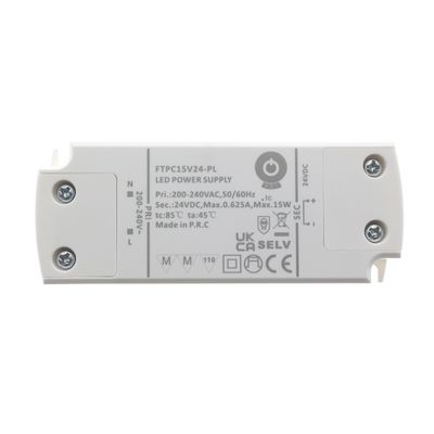 Rectangular white LED driver, specifications and certification marks, lighting component for luminaires