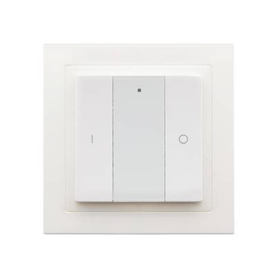 White plastic wall plate for LED light switch installation, socket centre section, square design