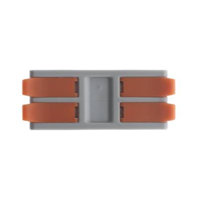 Grey LED lighting connector, rectangular with four orange levers, top view on a white background.