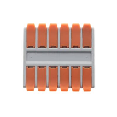 An electrical connector block with ten orange levers, viewed from above, used in LED lighting installations.