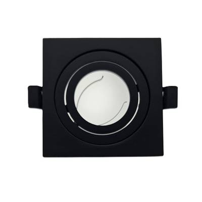 Square black recessed LED downlight with a round cutout; ceiling light on a white background.