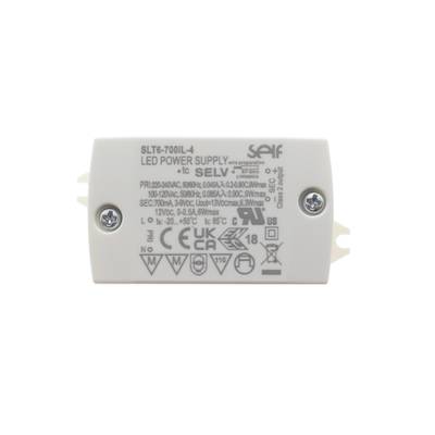 LED driver, rectangular white housing, technical specifications, and cable gland for lighting applications