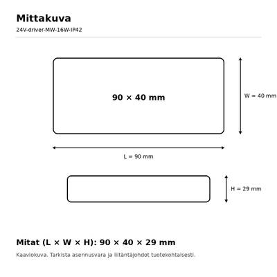 LED Power Supply, 24V, 16W, Mean Well, IP42