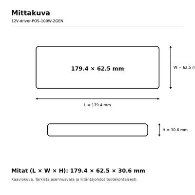 LED power supply, 12V, 100W, POS, IP20
