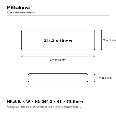 LED power supply, 12V, 192W, Mean Well, IP67