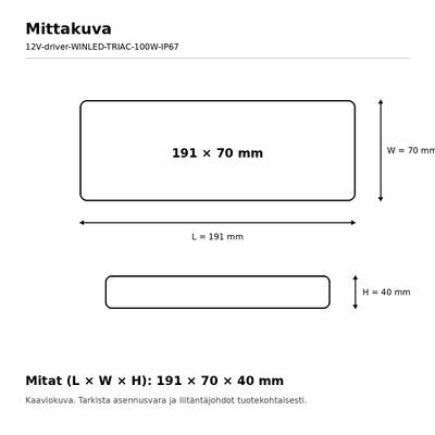 LED power supply, 12V, 100W, WINLED, TRIAC dimmable, IP67