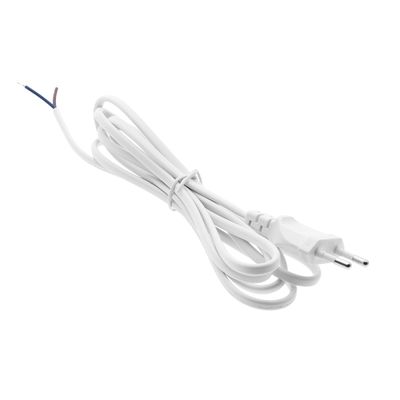White luminaire connection cable with EU plug and visible wires, suitable for LED luminaires, twisted.