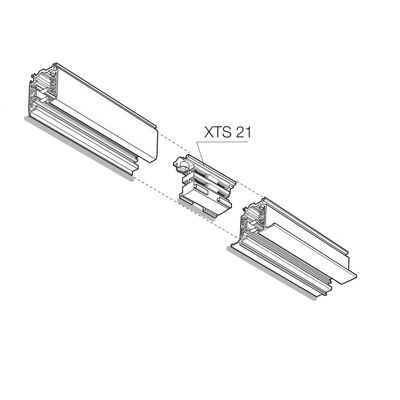 The technical diagram "XTS 21" illustrates the components and connectors of the track lighting system in a blown-up picture. Ideal for LED lighting solutions.