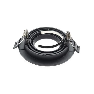 Black round LED luminaire with metal brackets and springs for secure installation. Ideal for LED lighting installations and luminaires.