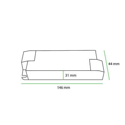 Image of a rectangular LED package marked "length 146 mm, height 44 mm" with a highlighted portion of 31 mm for easy identification.