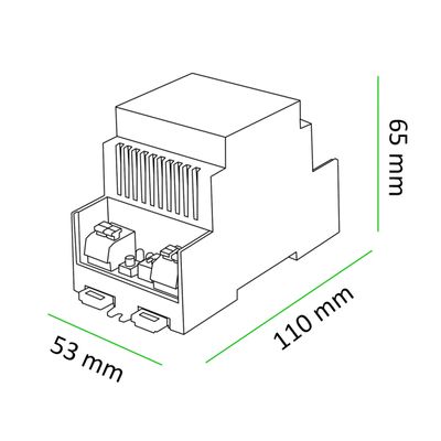 Line drawing of an LED electronic device, dimensions 110x65x53 mm, for an efficient LED motion lighting solution.