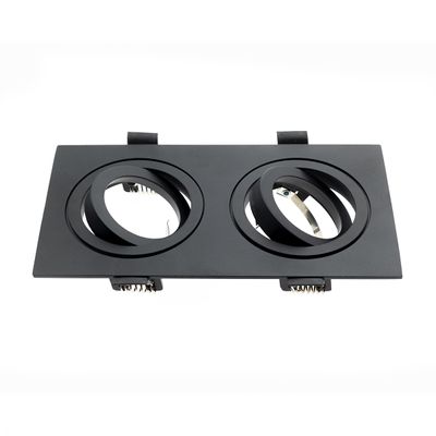 Black rectangular recessed ceiling light with adjustable double lamp position for modern LED lighting.
