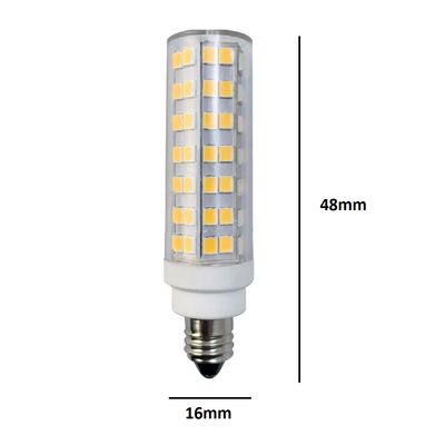 Energy efficient LED corn burner, screw base, clear cover with yellow diodes. Compact size: 48mm height x 16mm width. Ideal for indoor lighting.