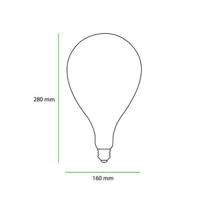 LED lamp outline, height 280 mm x 160 mm, ideal for energy efficient lighting solutions for homes and businesses.